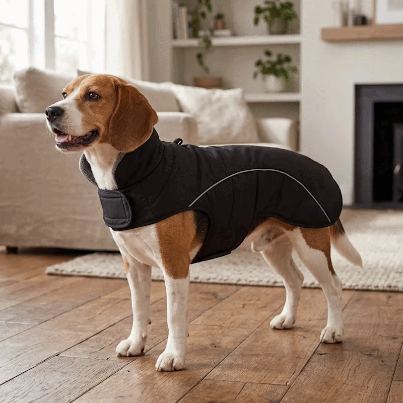 Manteau imperméable avec bande réfléchissante pour chien descriptif