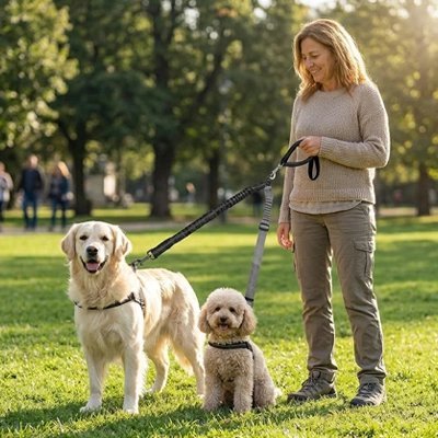 Laisse double pour Chien | TwinWalk™ - Joyeux chien