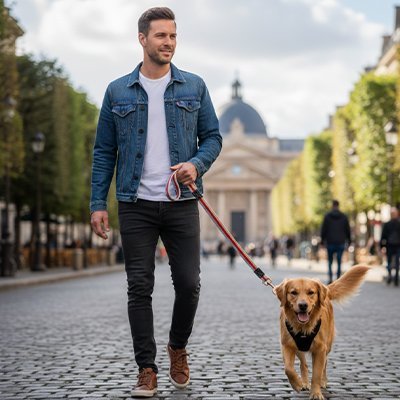 Laisse pour Chien en toile FlexiPaw | Promenades confortables - Joyeux chien