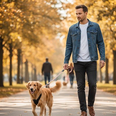 Laisse pour Chien en toile FlexiPaw | Promenades confortables - Joyeux chien