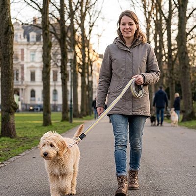 Laisse pour Chien en toile FlexiPaw | Promenades confortables - Joyeux chien