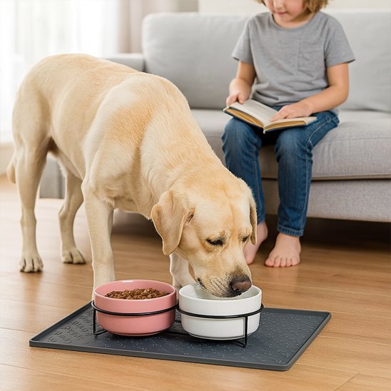 Tapis gamelle chien | PatteMat™ - Joyeux chien